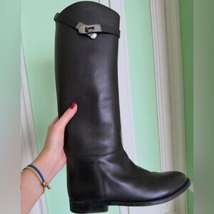 Hermes Black Leather Riding Boots
